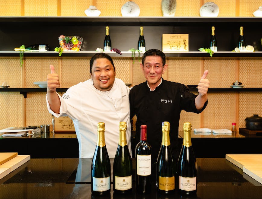 Chef Kim and Chef Uehara with Champagne Delamotte
