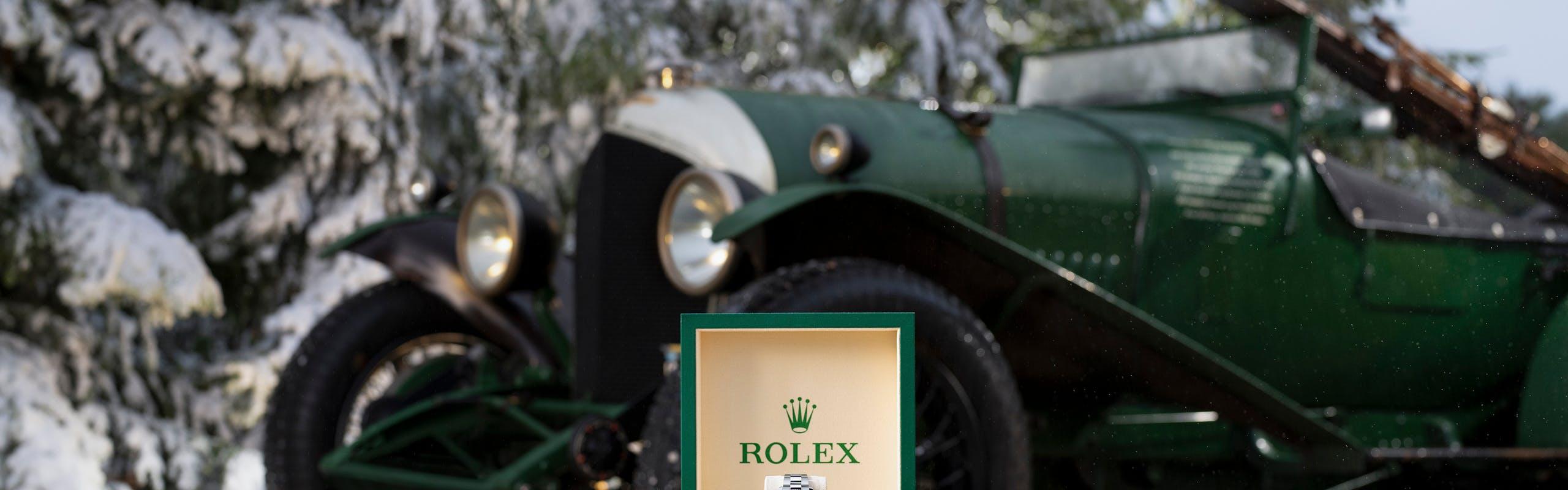 ©Rolex/Andrew Baker ENGRAVED OYSTER PERPETUAL DATEJUST 41 PRESENTED TO THE ROLEX DRIVER OF THE MEETING AT THE 2024 GOODWOOD REVIVAL